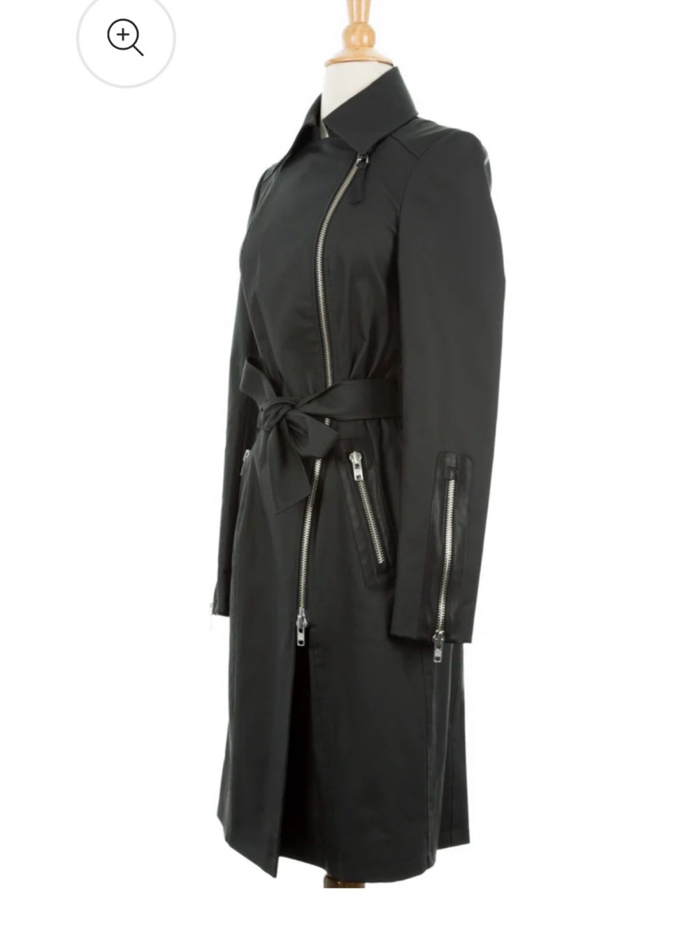 Black Mackage,Women's Asymmetrical Zip Estela, belted Trench Coat - Picture 7 of 14